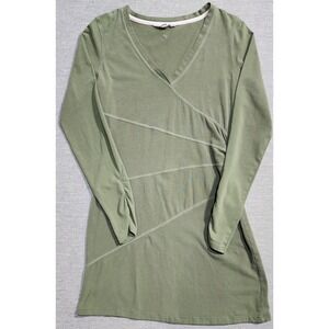 Athleta Womens XS Sage Green Long Sleeve V-Neck Faux Wrap Seamed Tunic Top